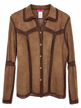 IDI by Mathew Women’s XL Vintage Y2K Leather Crochet Button Front Jacket